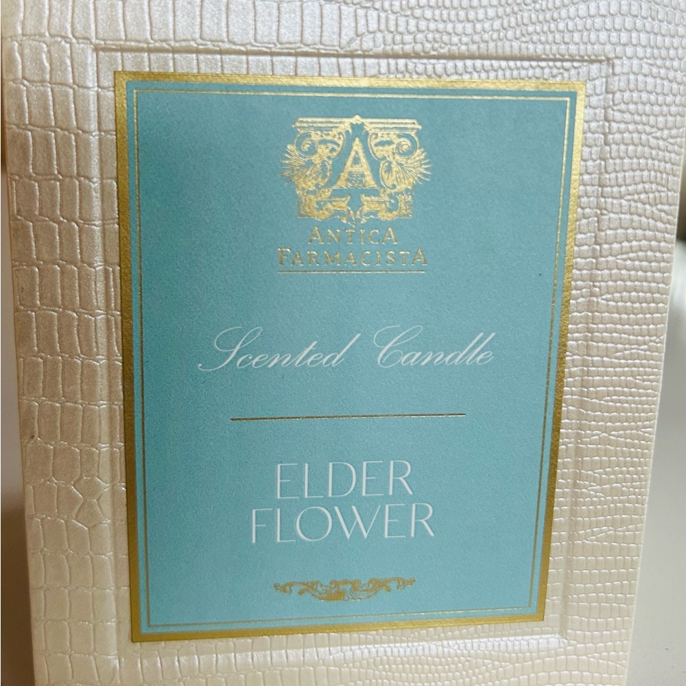 Antica Farmacista Elderflower Candle — Aqua & Gold Accents